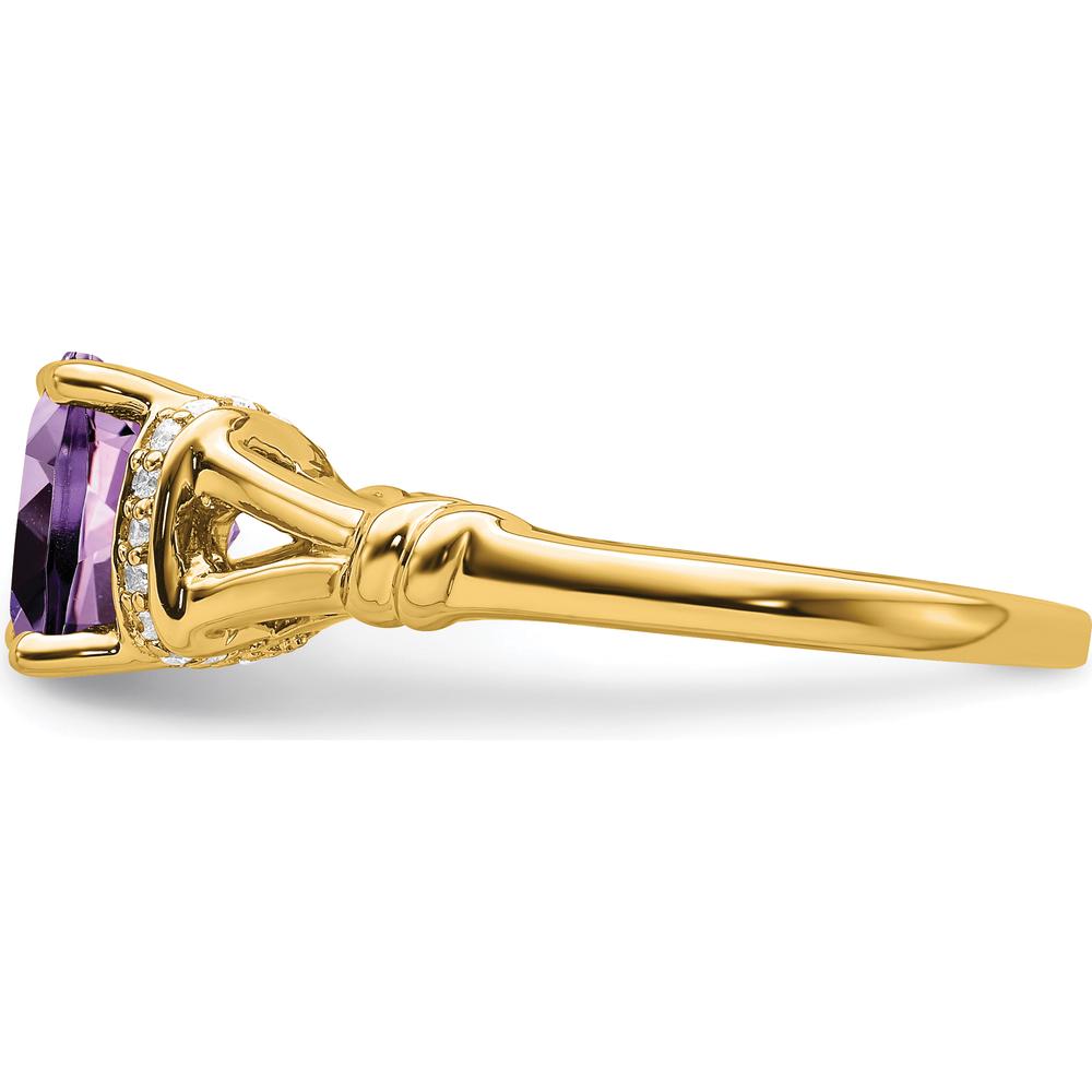 14K Yellow Gold Amethyst and Diamond Ring with Cushion Cut Amethyst - 1.97 Carat Amethyst, 0.005 Carat Total Diamond Weight by 0