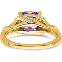 14K Yellow Gold Amethyst and Diamond Ring with Cushion Cut Amethyst - 1.97 Carat Amethyst, 0.005 Carat Total Diamond Weight by 0