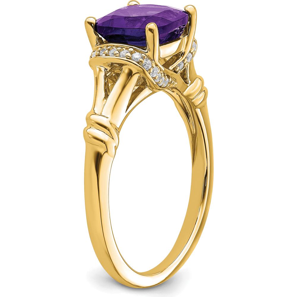 14K Yellow Gold Amethyst and Diamond Ring with Cushion Cut Amethyst - 1.97 Carat Amethyst, 0.005 Carat Total Diamond Weight by 0