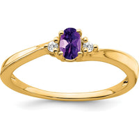 14K Yellow Gold Amethyst and Diamond Ring with Oval Amethyst - 0.02 Carat Diamond Total Weight by 0