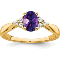 14K Yellow Gold Amethyst and Diamond Ring with Oval Amethyst - 0.71 Carat Total Amethyst Weight by 0