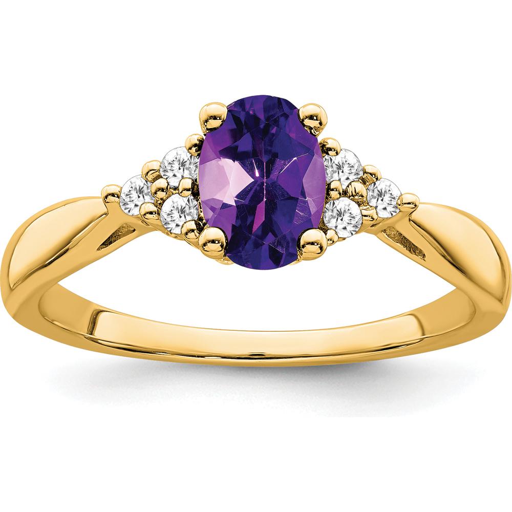 14K Yellow Gold Amethyst and Diamond Ring with Oval Amethyst - 0.71 Carat Total Amethyst Weight by 0