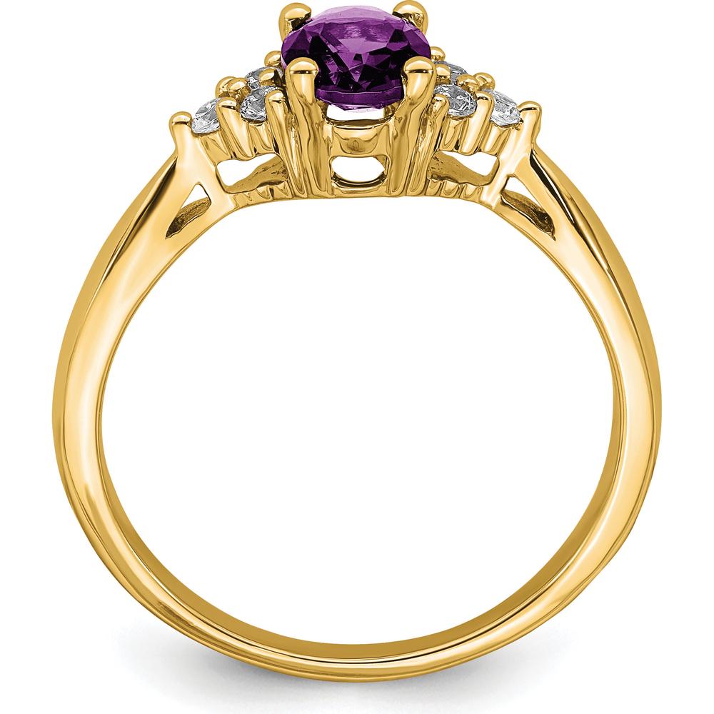 14K Yellow Gold Amethyst and Diamond Ring with Oval Amethyst - 0.71 Carat Total Amethyst Weight by 0