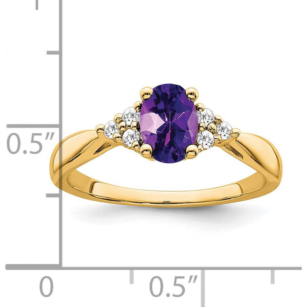 14K Yellow Gold Amethyst and Diamond Ring with Oval Amethyst - 0.71 Carat Total Amethyst Weight by 0