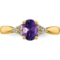 14K Yellow Gold Amethyst and Diamond Ring with Oval Amethyst - 0.71 Carat Total Amethyst Weight by 0
