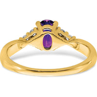 14K Yellow Gold Amethyst and Diamond Ring with Oval Amethyst - 0.71 Carat Total Amethyst Weight by 0