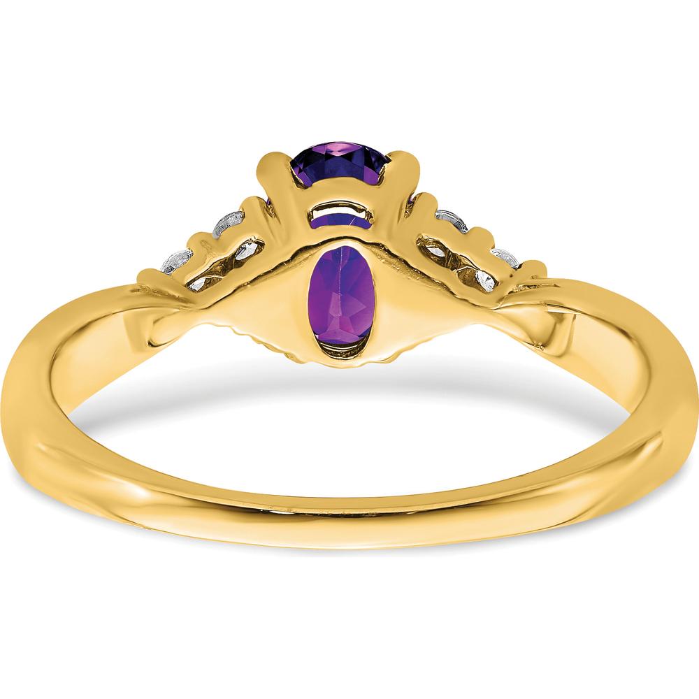 14K Yellow Gold Amethyst and Diamond Ring with Oval Amethyst - 0.71 Carat Total Amethyst Weight by 0