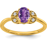 14K Yellow Gold Amethyst and Diamond Ring with Oval Amethyst - 0.714 Carat Total Gemstone Weight by 0