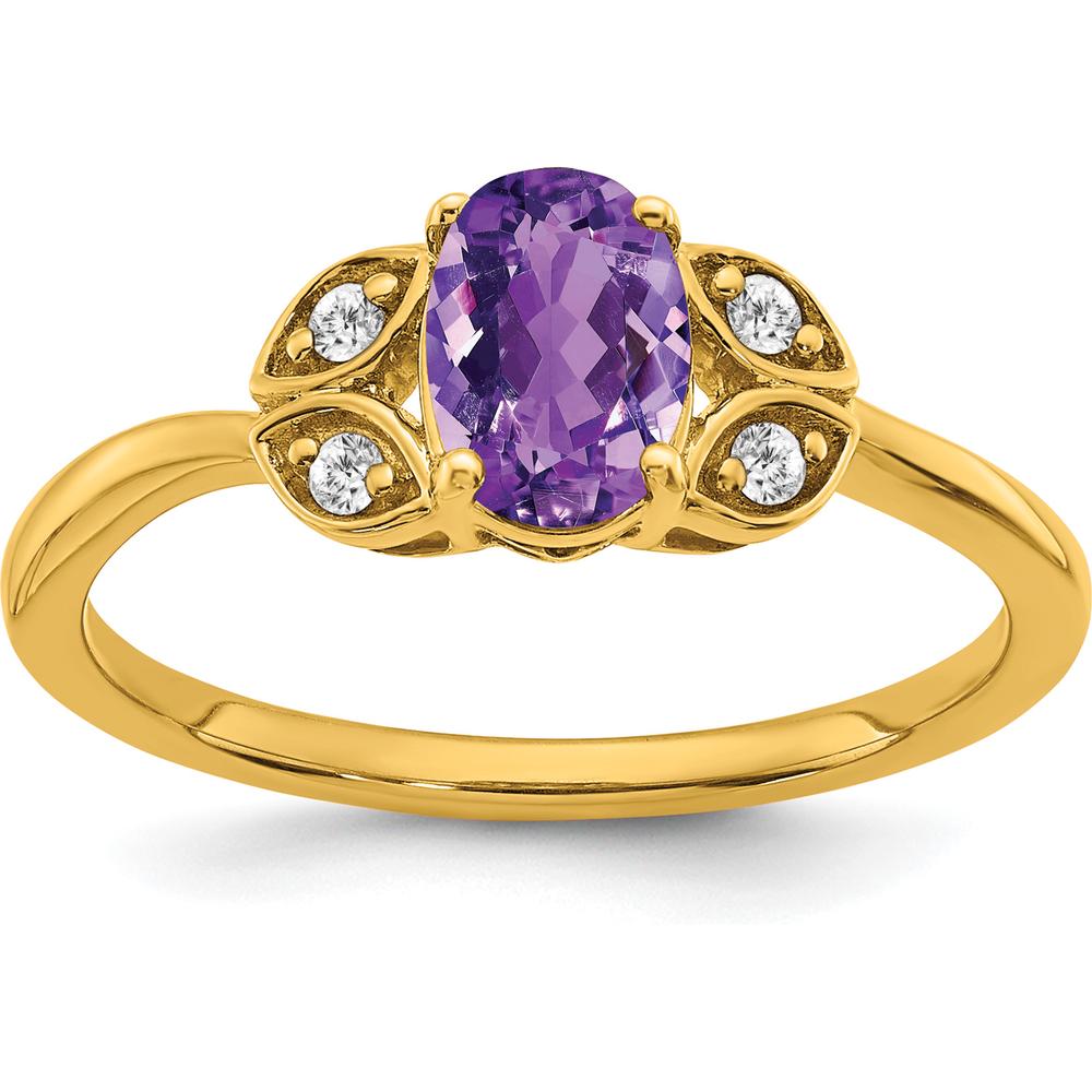 14K Yellow Gold Amethyst and Diamond Ring with Oval Amethyst - 0.714 Carat Total Gemstone Weight by 0