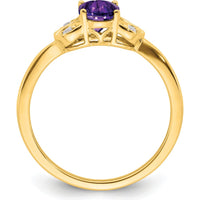 14K Yellow Gold Amethyst and Diamond Ring with Oval Amethyst - 0.714 Carat Total Gemstone Weight by 0