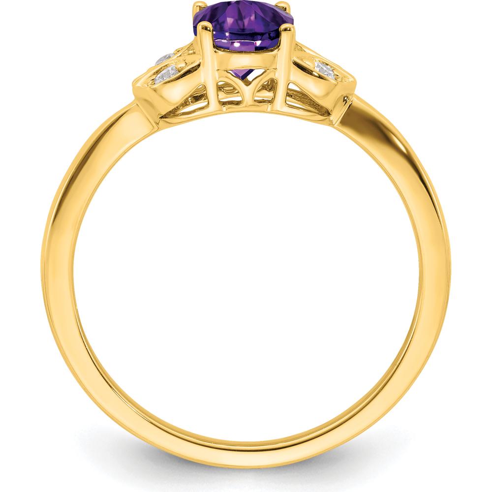 14K Yellow Gold Amethyst and Diamond Ring with Oval Amethyst - 0.714 Carat Total Gemstone Weight by 0