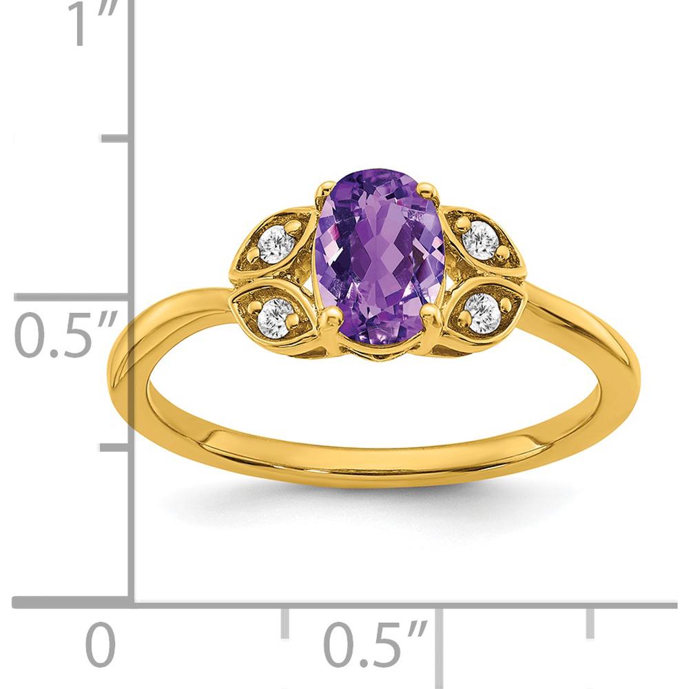 14K Yellow Gold Amethyst and Diamond Ring with Oval Amethyst - 0.714 Carat Total Gemstone Weight by 0