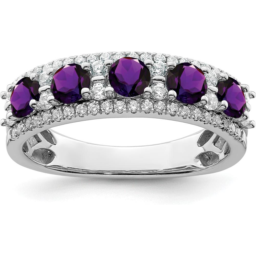 14K Yellow Gold Amethyst and Diamond Ring with Round Amethysts - 1.25 Carat Total Amethyst Weight by 0