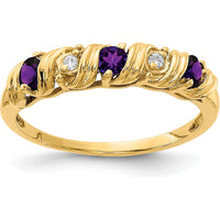 14K Yellow Gold Amethyst and Diamond Ring with Round Faceted Stones - 0.08 Carat Total Amethyst Weight, 0.012 Carat Total Diamond Weight by Monteluci Fine Jewelry