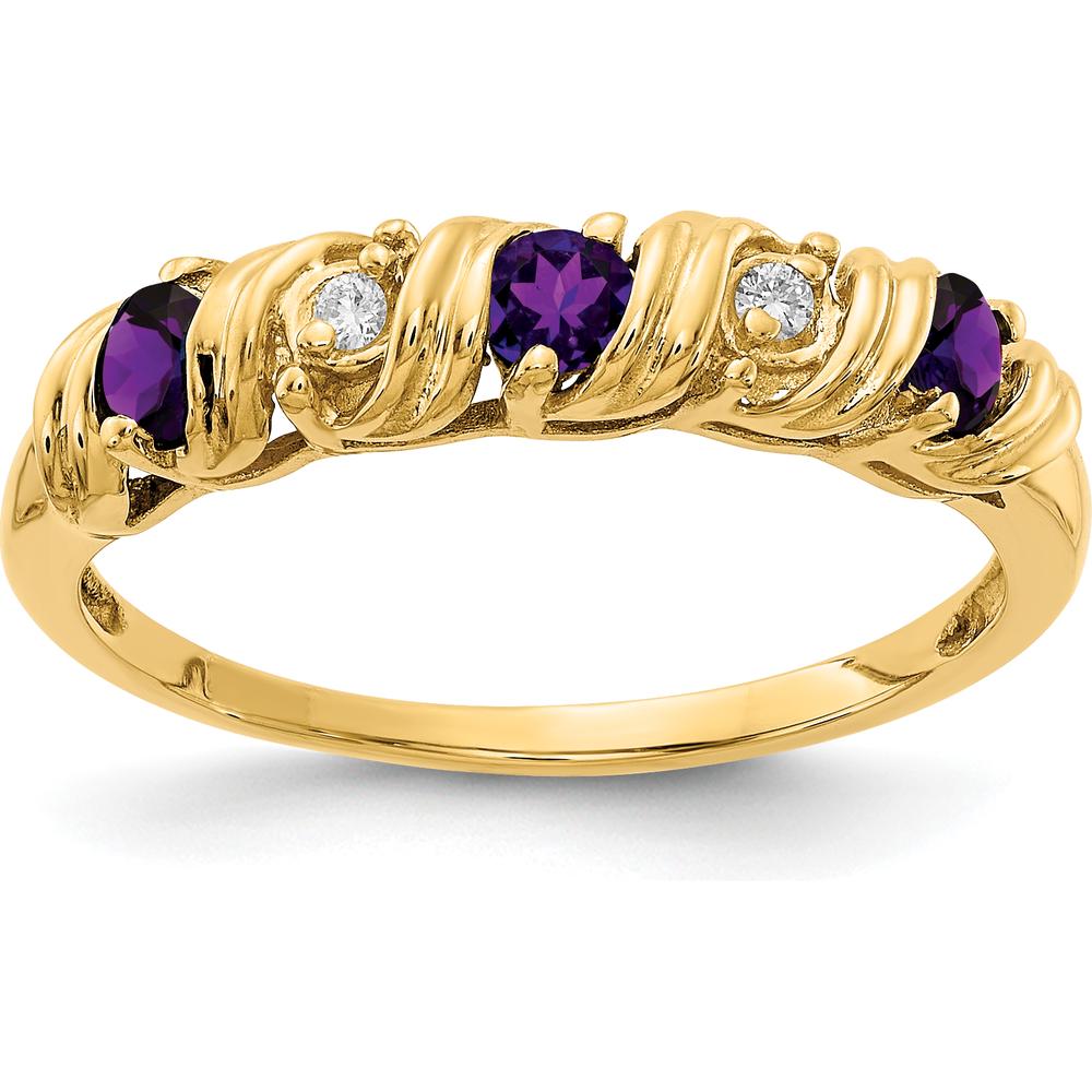 14K Yellow Gold Amethyst and Diamond Ring with Round Faceted Stones - 0.08 Carat Total Amethyst Weight, 0.012 Carat Total Diamond Weight by Monteluci Fine Jewelry