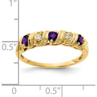 14K Yellow Gold Amethyst and Diamond Ring with Round Faceted Stones - 0.08 Carat Total Amethyst Weight, 0.012 Carat Total Diamond Weight by Monteluci Fine Jewelry
