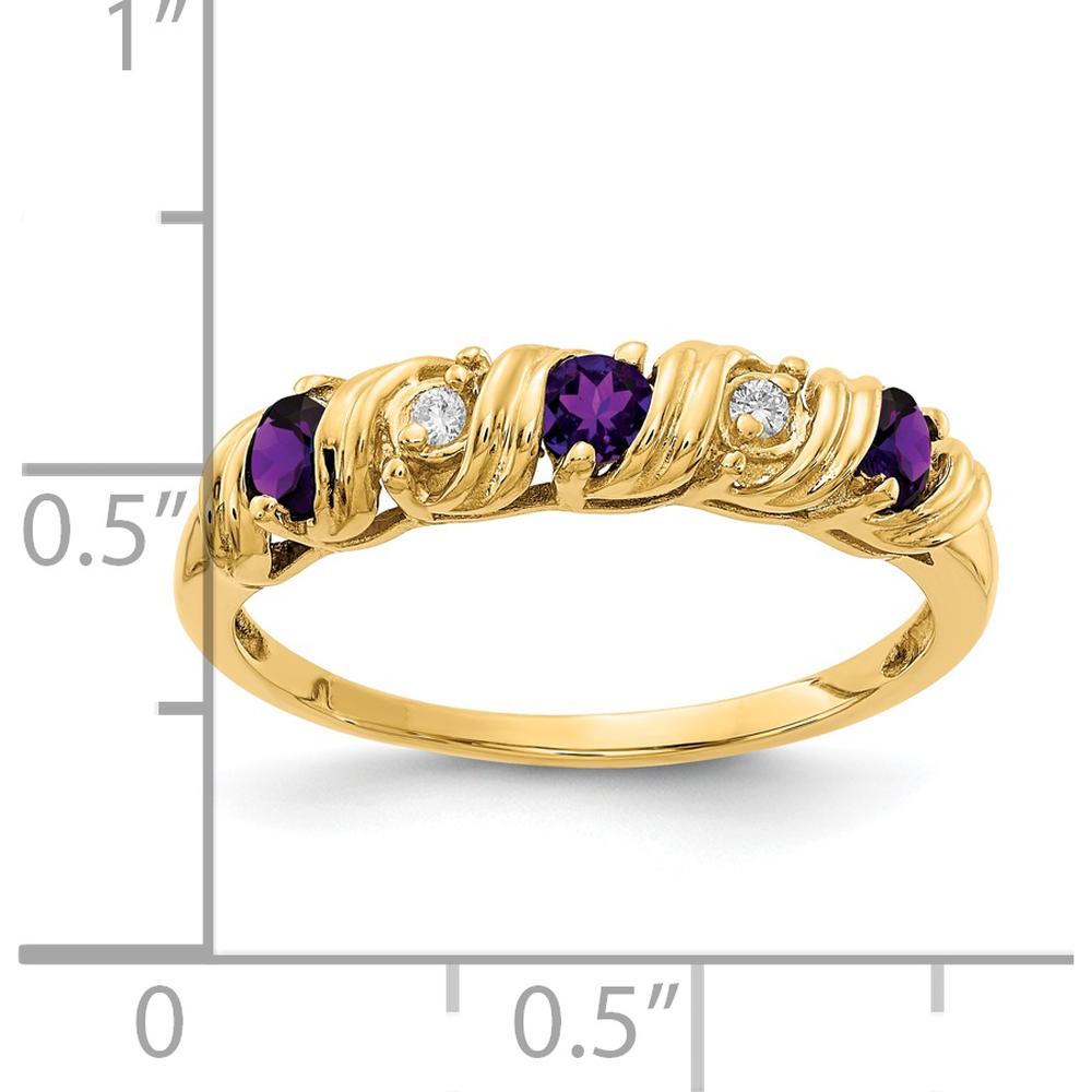 14K Yellow Gold Amethyst and Diamond Ring with Round Faceted Stones - 0.08 Carat Total Amethyst Weight, 0.012 Carat Total Diamond Weight by Monteluci Fine Jewelry
