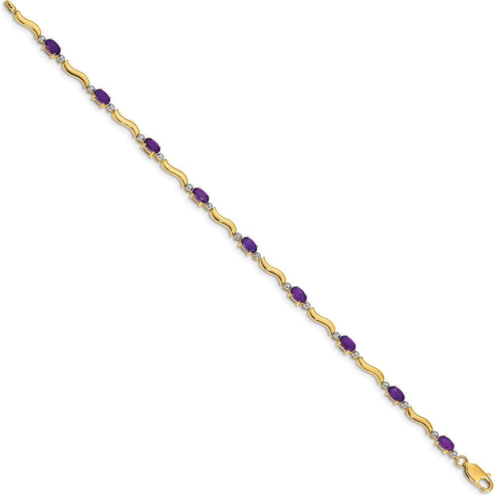 14K Yellow Gold Amethyst and Diamond Wavy Link Bracelet - 0.23 Carats Amethyst, 0.005 Carats Diamond by Monteluci Fine Jewelry