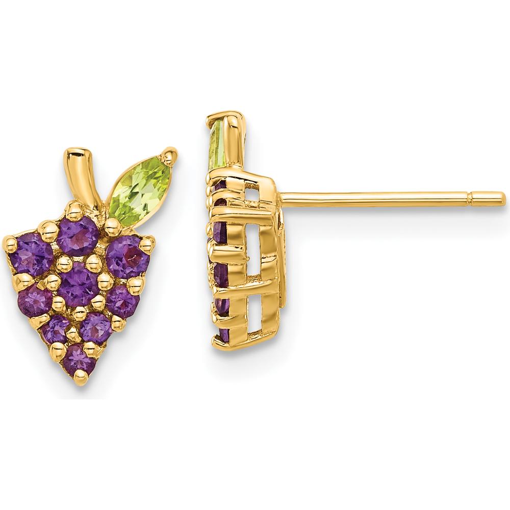 14K Yellow Gold Amethyst and Peridot Button Earrings - 0.6 Carat Total Gem Weight by 0