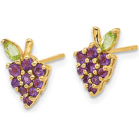 14K Yellow Gold Amethyst and Peridot Button Earrings - 0.6 Carat Total Gem Weight by 0