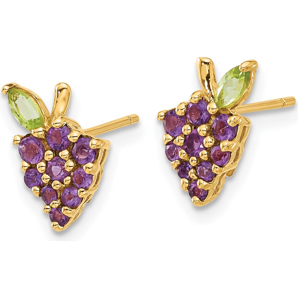 14K Yellow Gold Amethyst and Peridot Button Earrings - 0.6 Carat Total Gem Weight by 0