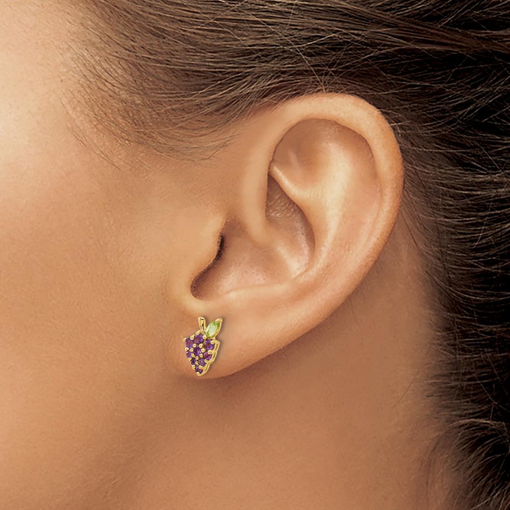 14K Yellow Gold Amethyst and Peridot Button Earrings - 0.6 Carat Total Gem Weight by 0