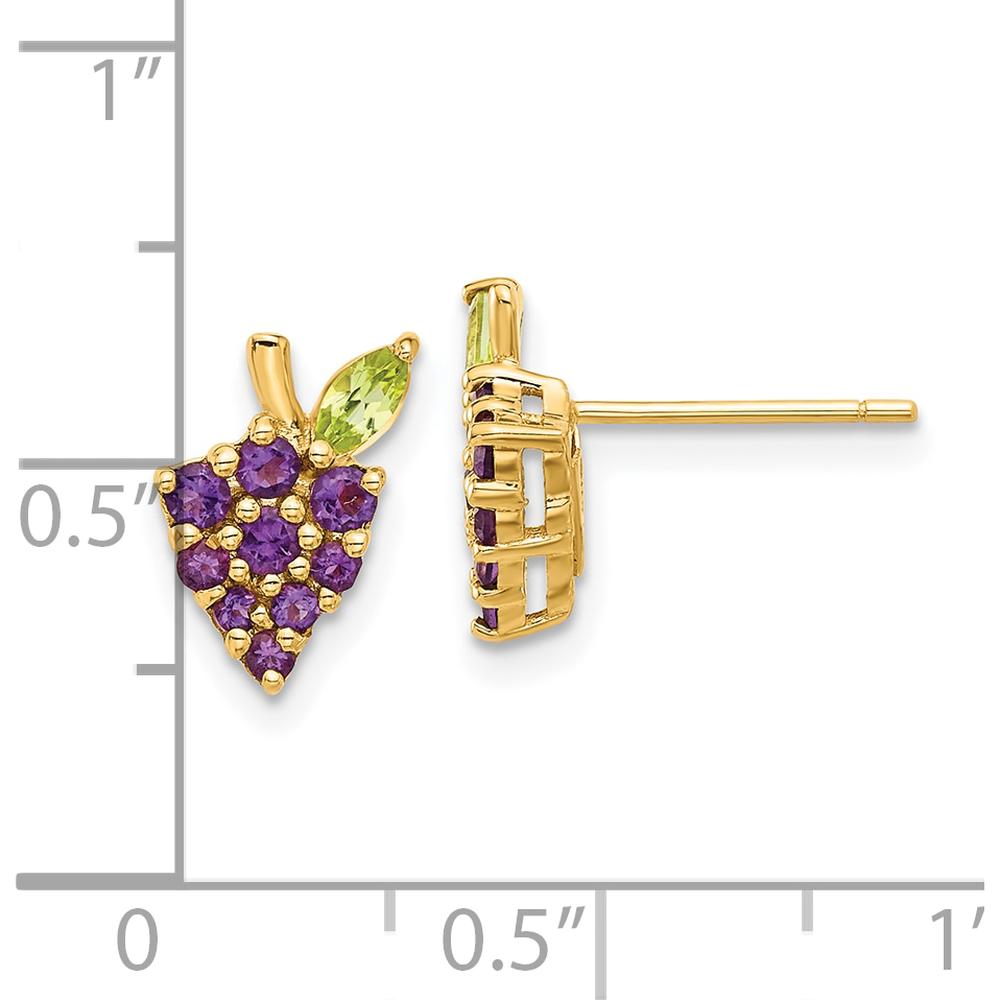 14K Yellow Gold Amethyst and Peridot Button Earrings - 0.6 Carat Total Gem Weight by 0