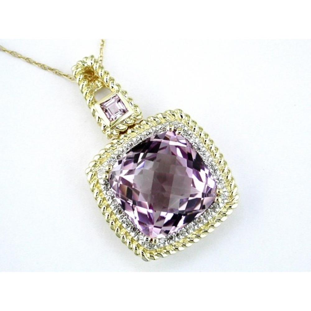 14K Yellow Gold Amethyst & Round Diamond Pendant with 11.50 Carats Amethyst
