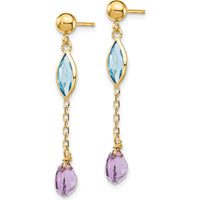 14K Yellow Gold Amethyst and Swiss Blue Topaz Drop Earrings - 1.00 Carat Total Gem Weight by Monteluci Fine Jewelry