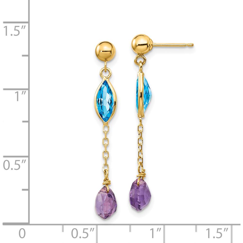 14K Yellow Gold Amethyst and Swiss Blue Topaz Drop Earrings - 1.00 Carat Total Gem Weight by Monteluci Fine Jewelry