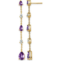14K Yellow Gold Amethyst and White Topaz Dangle Earrings - 1.76 Carat Total Gem Weight by Monteluci Fine Jewelry