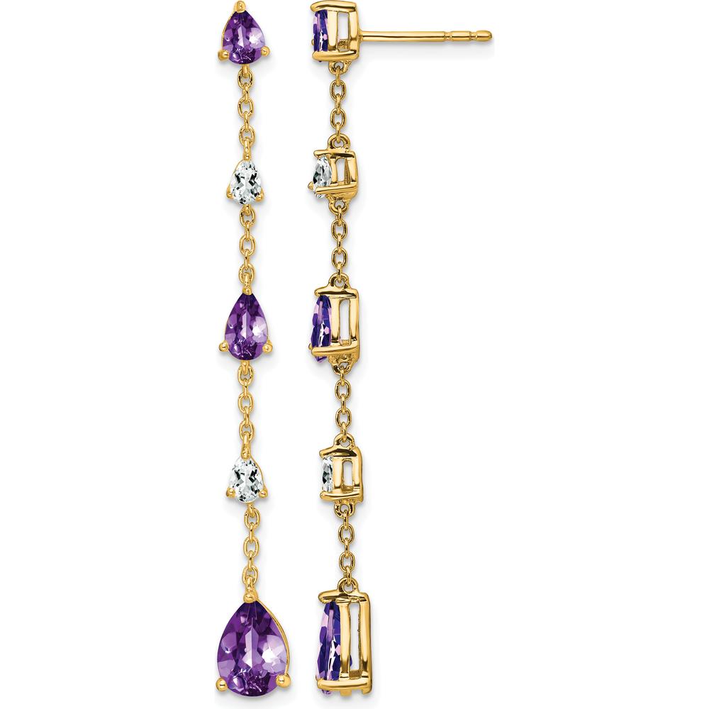 14K Yellow Gold Amethyst and White Topaz Dangle Earrings - 1.76 Carat Total Gem Weight by Monteluci Fine Jewelry