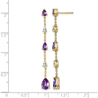 14K Yellow Gold Amethyst and White Topaz Dangle Earrings - 1.76 Carat Total Gem Weight by Monteluci Fine Jewelry