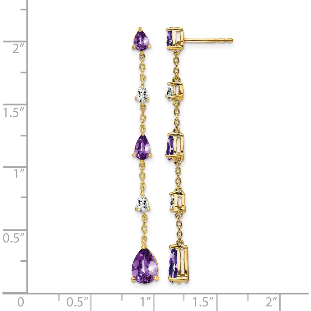14K Yellow Gold Amethyst and White Topaz Dangle Earrings - 1.76 Carat Total Gem Weight by Monteluci Fine Jewelry
