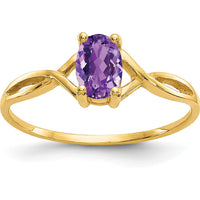 14K Yellow Gold Amethyst Birthstone Ring with Oval Faceted Amethyst - 0.42 Carat by Oro Pregiato