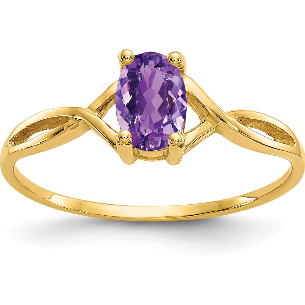 14K Yellow Gold Amethyst Birthstone Ring with Oval Faceted Amethyst - 0.42 Carat by Oro Pregiato