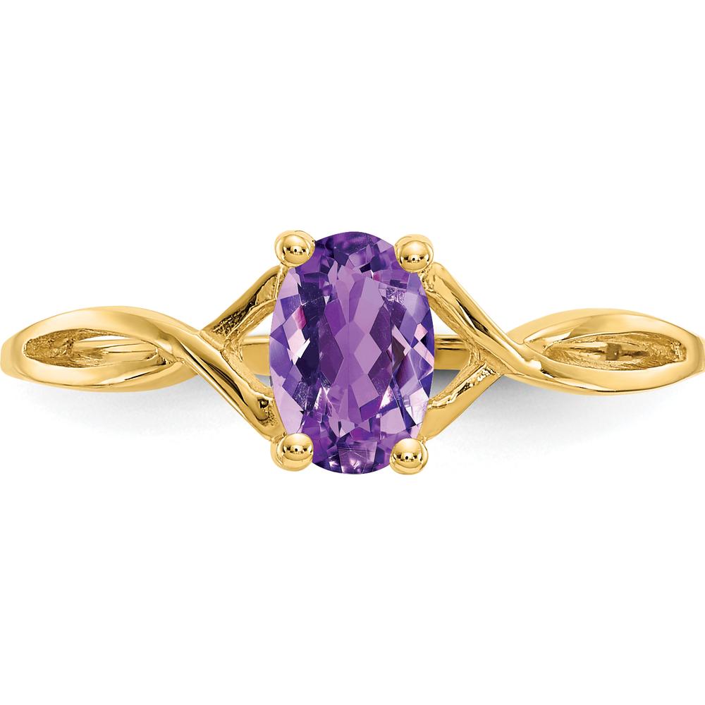 14K Yellow Gold Amethyst Birthstone Ring with Oval Faceted Amethyst - 0.42 Carat by Oro Pregiato