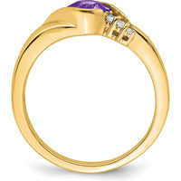 14K Yellow Gold Amethyst Cushion Cut Ring with Round Diamonds - 0.534 Carat Total Gem Weight by 0