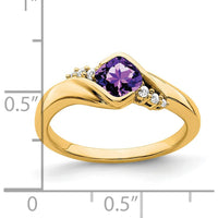 14K Yellow Gold Amethyst Cushion Cut Ring with Round Diamonds - 0.534 Carat Total Gem Weight by 0