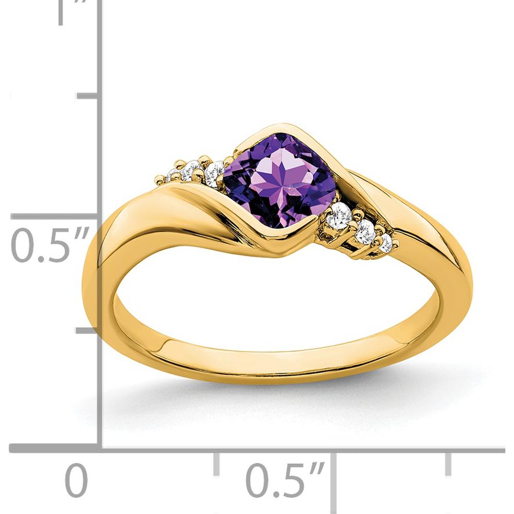 14K Yellow Gold Amethyst Cushion Cut Ring with Round Diamonds - 0.534 Carat Total Gem Weight by 0