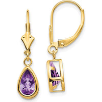 14K Yellow Gold Amethyst Dangle Earrings with Faceted Pear-Shaped Amethyst - 1.5 Carat Total Gem Weight by Monteluci Fine Jewelry