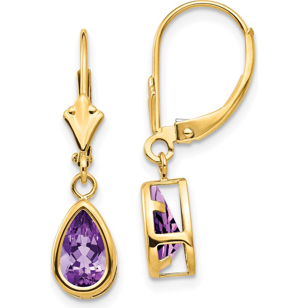 14K Yellow Gold Amethyst Dangle Earrings with Faceted Pear-Shaped Amethyst - 1.5 Carat Total Gem Weight by Monteluci Fine Jewelry