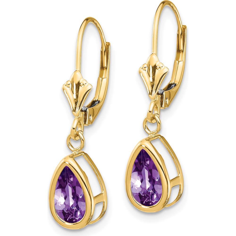 14K Yellow Gold Amethyst Dangle Earrings with Faceted Pear-Shaped Amethyst - 1.5 Carat Total Gem Weight by Monteluci Fine Jewelry