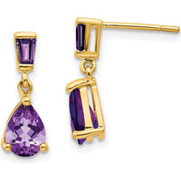 14K Yellow Gold Amethyst Dangle Earrings with Pear and Baguette Amethysts - 1.2 Carat Total Gem Weight by Monteluci Fine Jewelry