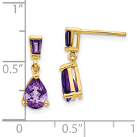 14K Yellow Gold Amethyst Dangle Earrings with Pear and Baguette Amethysts - 1.2 Carat Total Gem Weight by Monteluci Fine Jewelry