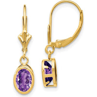 14K Yellow Gold Amethyst Drop Earrings with Oval Faceted Stones - 0.75 Carat Total Weight by Monteluci Fine Jewelry