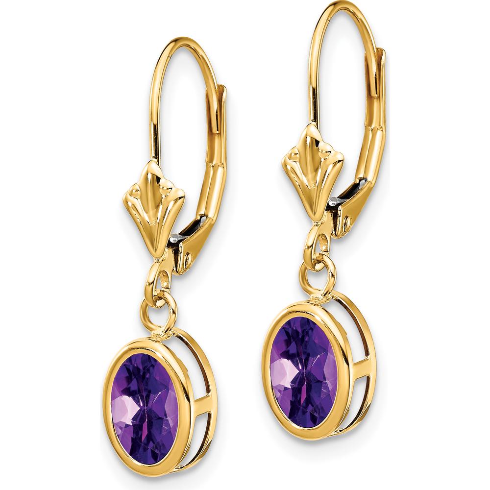 14K Yellow Gold Amethyst Drop Earrings with Oval Faceted Stones - 0.75 Carat Total Weight by Monteluci Fine Jewelry