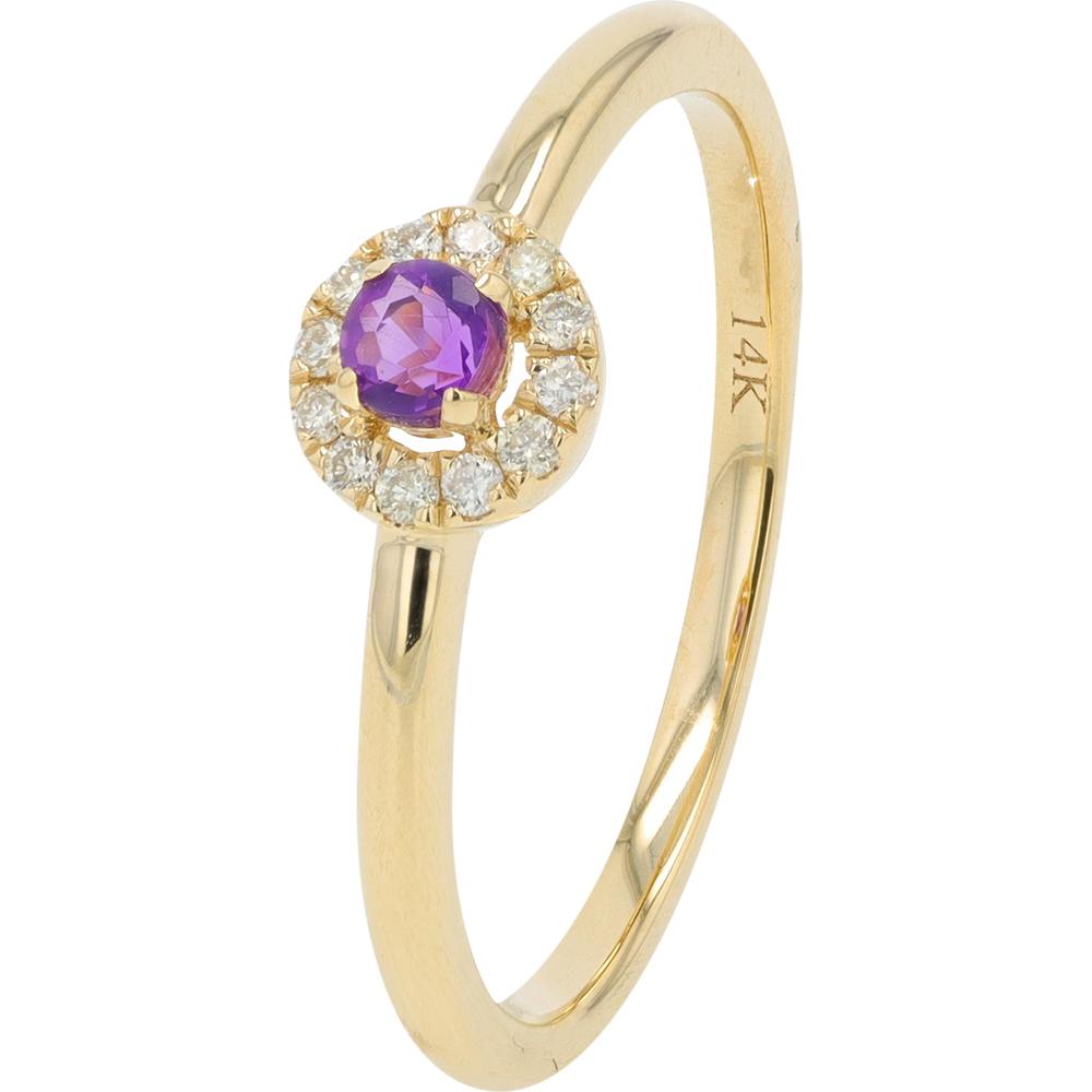 14K Yellow Gold Amethyst Halo Ring with Diamond Accent - 0.10 Carat Total Diamond Weight