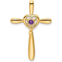14K Yellow Gold Amethyst Heart Cross Pendant with Round Amethyst - 2.3mm by Oro Pregiato