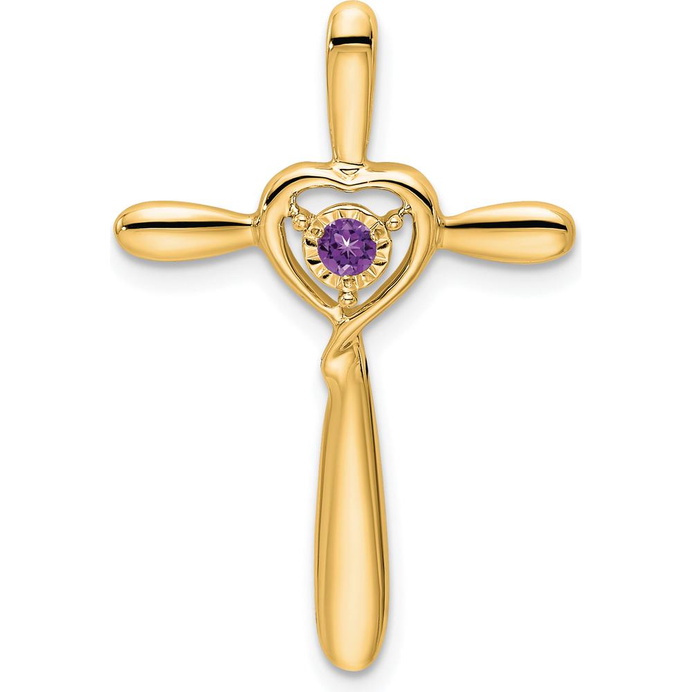 14K Yellow Gold Amethyst Heart Cross Pendant with Round Amethyst - 2.3mm by Oro Pregiato